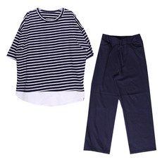 iyaan 孕婦條紋哺乳7分袖T恤+長褲