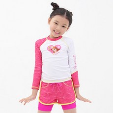 KOOGI ADVENTURE 女童款迪士尼公主衝浪長袖上衣+假兩件抽繩緊身短褲+泳帽3件套組 PR-6501