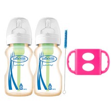 닥터브라운 와이드넥 옵션스 PESU젖병 270ml x 2p + 크리닝 브러쉬 + 실리콘핸들 핑크, 1개, 혼합 색상