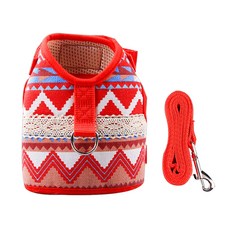 DM I Love Pet 綁帶蕾絲背心式狗狗胸背帶套組 S, 紅色波浪, 1套