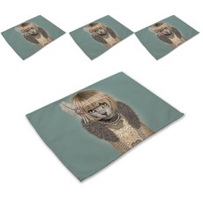 Sweet Living 動物明星家庭亞麻餐墊 4入, 04, 42 x 32 cm, 4個