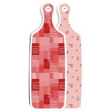 Roem Design 雙面設計上菜砧板 粉紅花朵格紋, 長短色格紋, 1個