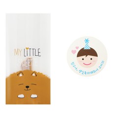 小狗圖案餅乾包裝袋 M號 50入+圖案圓形貼紙 50入, 1套