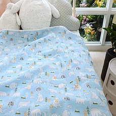 孩童用夏季棉紗毯, 北極熊款(藍色)