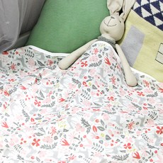 孩童用夏季棉紗毯, 小鹿與花卉(粉色)