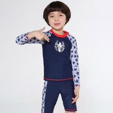 KOOGI ADVENTURE 男童款蜘蛛人印花長袖防曬泳衣+泳褲+泳帽組 SP-7902
