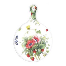 Loem Design 雙面圓形上菜砧板 野草莓藝術圖案, 藍綠色玫瑰藤蔓, 1個