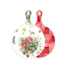 Roem Design 雙面設計圓形上菜砧板 覆盆子藝術圖案, 長短色格紋, 1個
