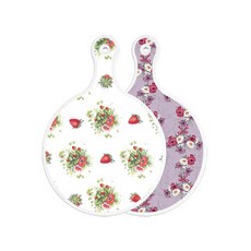 Roem Design 雙面設計圓形上菜板 草莓圖案, 碧藍色花朵, 1個