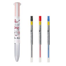 미쯔비시 스타일핏트 3색 헬로키티 홀더 리필 펜 세트 0.38mm, 홀더(키티핑크), 리필심(블랙, 레드, 블루), 1세트