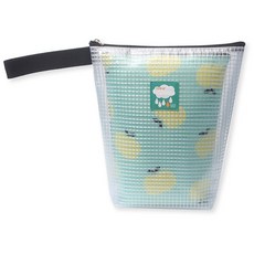 姓名標籤長款透明防水掛繩收納袋, 薄荷綠 蘋果款+黑色