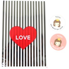 愛心包裝袋 黑色 50入+韓文字貼紙 50入, 1套