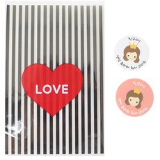 條紋愛心包裝袋 黑色 30入+皇冠女孩貼紙 30入, 1套