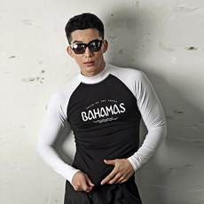 FUNHAN COUPLE 男士BAHAMAS插肩防曬衣, 黑+白