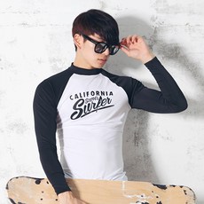 FUNHAN COUPLE 男士字母印花拼色長袖防曬泳衣