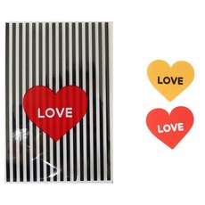 心形條紋包裝袋 50入+心形貼紙 50入, 1套