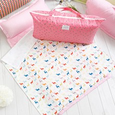 Coney Island 孩童用夏季午睡被組+蕎麥枕頭, 麋鹿款(粉色墊子)