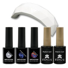 Ravi 生日石 4 月 9 月 10 月 美甲入門套組, Nail Sep 10ml + Oct 10ml + Apr 10ml + Keratin Base Gel 10ml + Top Gel 10ml + Shime Maeul LED Gel Lamp, 1套