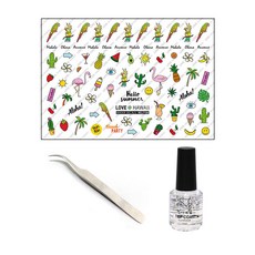 Love Nail Aloha 水貼花套組, 水貼 + 鑷子 + 面漆 15ml, 1套
