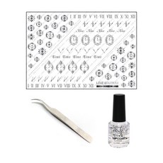 Love Nail Watch 銀色水貼花套組, 水貼 + 鑷子 + 面漆 15ml, 1套