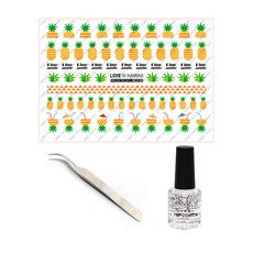 Love Nail 鳳梨水貼花套組, 水貼 + 鑷子 + 面漆 15ml, 1套