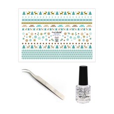 Love Nail 北歐薄荷水貼花套組, 水貼 + 鑷子 + 面漆 15ml, 1套