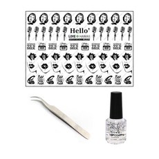 Love Nail 90 年代混合水貼花套組, 水貼 + 鑷子 + 面漆 15ml, 1套