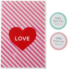 愛心圖案包裝袋 粉色 30入+韓文字樣圓形貼紙 30入, 1套