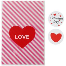 Hwangssinaedosirak 愛心包裝袋 粉色 100入+情人節圓形貼紙 100入, 1套