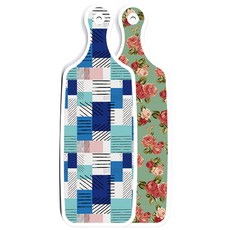 Roem Design 雙面設計上菜砧板 翠藍色玫瑰, 藍色格紋, 1個