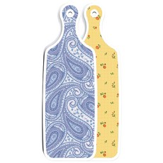 Roem Design 雙面砧板 梔子花色花朵格紋, 藍白色線條藝術, 1個