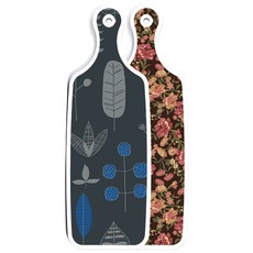 Roem Design 雙面設計上菜砧板 黑色花園藝術, 深色木紋線條, 1個
