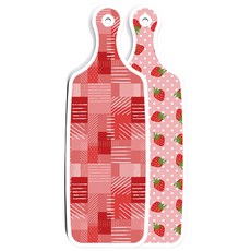 Roem Design 雙面設計上菜砧板 粉紅草莓, 長短色格紋, 1個