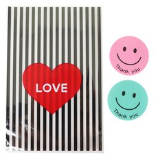 Hwangssinaedosirak 愛心信封 黑色 30入 + 微笑圓形貼紙 粉紅色 15入 + 薄荷色 15入, 1套