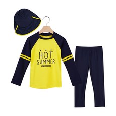 SPORDINO 拼色印花長袖泳衣+長褲+泳帽