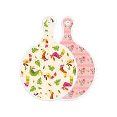Roem Design 雙面圓形上菜砧板 黃鸝鳥淡黃色, 粉紅玫瑰, 1個