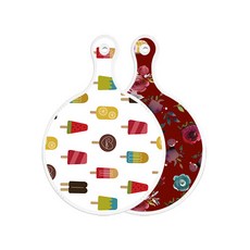 Roem Design 雙面圓形上菜砧板 硬質, 紫色花卉藝術圖案, 1個