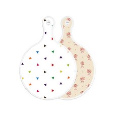 로엠디자인 양면 원형 서빙 도마 보드 세모점, 담황색꽃다발, 1개