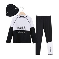 SPORDINO 女童款衝浪防曬拼色長袖上衣+泳褲+遮陽帽3件組