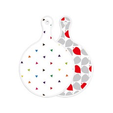 로엠디자인 양면 원형 서빙 도마 보드 세모점, 레드그린낙옆, 1개