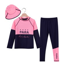 SPORDINO 女童款衝浪防曬拼色長袖上衣+泳褲+遮陽帽3件組