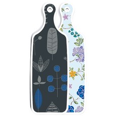Roem Design 雙面設計上菜砧板 浪漫藍花卉秘色, 褐木紋線條, 1個