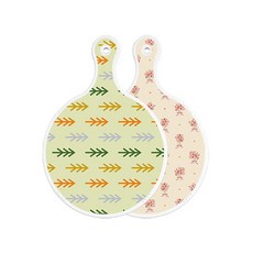 로엠디자인 양면 원형 서빙도마 보드 소나무치자색, 담황색꽃다발, 1개