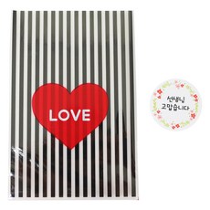 Hwangssinaedosirak 愛心袋 黑色 30入 + 花朵老師圓形謝謝貼紙 30入, 1套