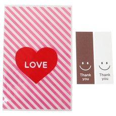 愛心圖案包裝袋 粉色 50入+笑臉圖案方形貼紙 50入, 1套