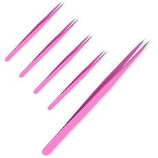 ARYKOTRADERS 네일 아트 도구 정밀 핀셋 직선형, 핑크색, 5개입