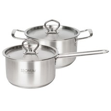 Sonum 不銹鋼鍋 2 件套, 單色, 單柄湯鍋+雙耳湯鍋
