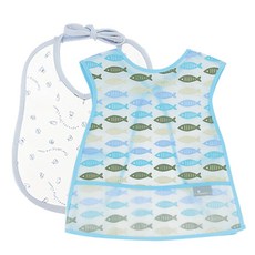 My Rabbit 棉質圍兜 淡藍色+防水圍兜 小魚朋友圖案 藍色, 混色, 1組