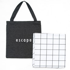 Houmming 現代格紋雙面防水野餐墊+包, 黑色格子