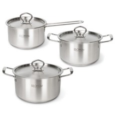 電磁爐適用不鏽鋼鍋具 3入組, 單色, 雙耳湯鍋18cm+20cm+單柄湯鍋16cm